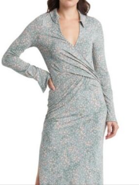 NWT Free People | Long Sleeve Twist-Waist Floral Maxi Dress - Light Teal